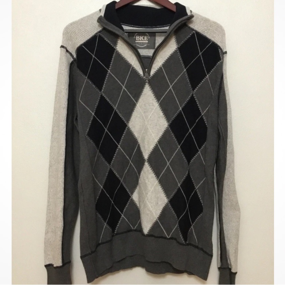 BKE Buckle Argyle Quarter Zip Knit Pullover Sweater Standard Fit